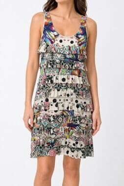 Tango Mango Womens Tiered Ruffle Mixed Print Dress XS Lightweight Stretch Y2k